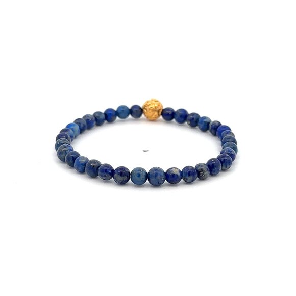 18K Gold Money Coin Ball Lucky Charm Bracelet Mini Gemstone Natural Lapis Lazuli - Picture 3 of 7
